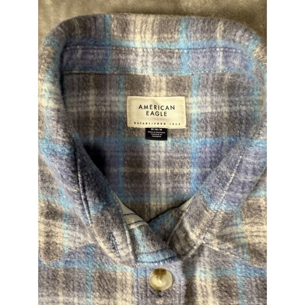 American Eagle Blue Plaid Cozy Fleece Shirt Jacket Shacket Womens Size M - Picture 3 of 6